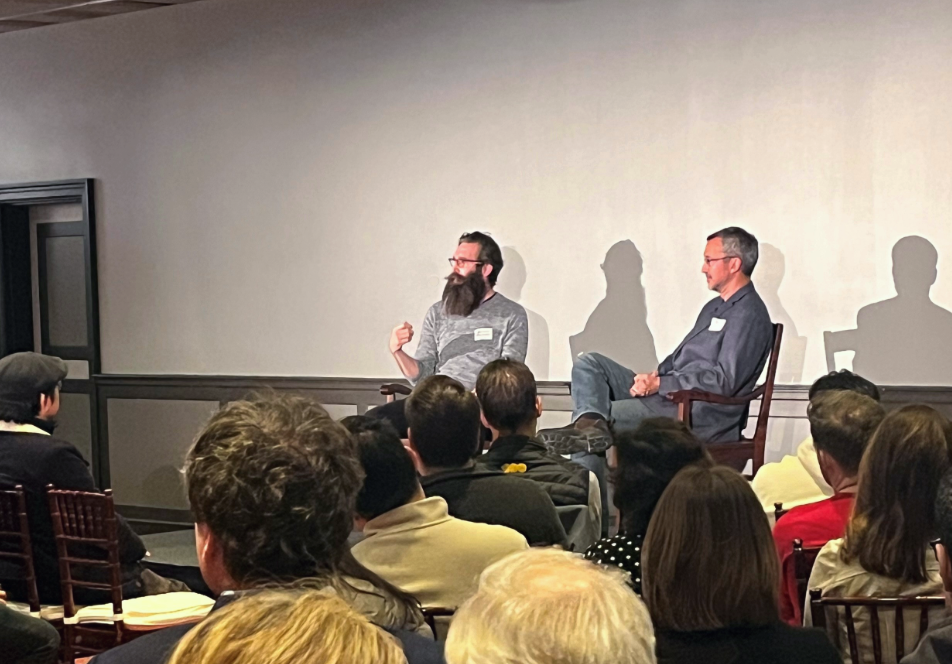 Andy Konwinski and Remzi Arpaci-Dusseau speaking at Talking Tech event in San Francisco